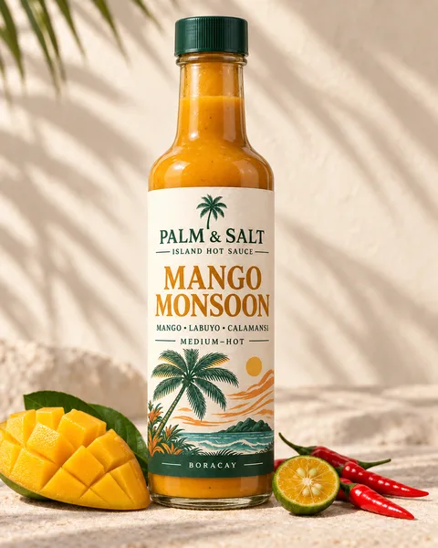 Mango Monsoon hot sauce bottle design
