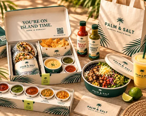 Food and packaging design with a colourful bowl, burritos and salsa